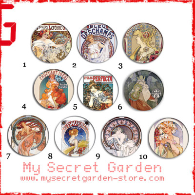 Alphonse Mucha - Fine Art Pinback Button Badge Set 1a or 1b ( or Hair Ties / 4.4 cm Badge / Magnet / Keychain Set ) Alphonse Mucha - Fine Art Pinback Button Badge Set 1a or 1b ( or Hair Ties / 4.4 cm Badge / Magnet / Keychain Set )